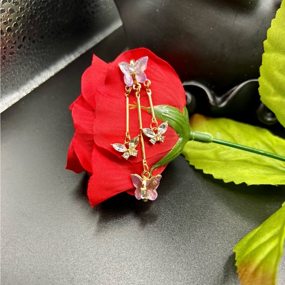 New Purple Crystal Butterfly Drop Earrings - Picture 9 of 16